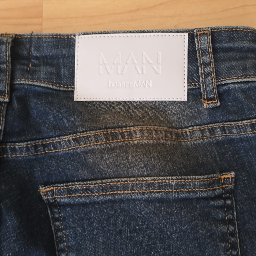 BoohooMAN Dark Blue Tall Stretch Skinny Jeans with Contrast Stitching Size 32 - Picture 7 of 11